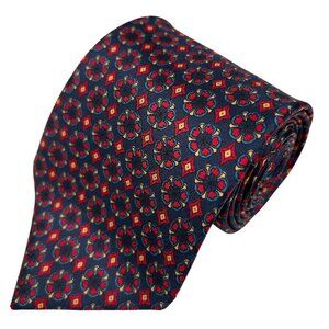 Axe Mod Paris Men's 100% Silk Navy Blue Red Gold Necktie Tie